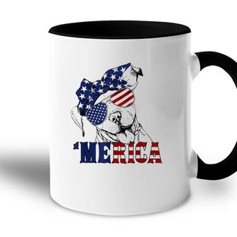 Pit Bull 4Th Of July Merica American Flag Sunglasses Accent Mug - Seseable
