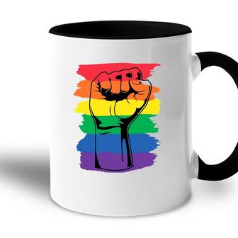 Pride Month Merch Lgbt Rainbow Fist Lgbtq Gay Pride Accent Mug - Seseable