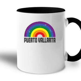 Puerto Vallarta Mexico Lgbtq Distressed Gay Rainbow Accent Mug | Mazezy