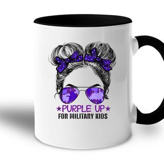 Purple Up For Military Kids - Cute Messy Bun Military Kids Accent Mug - Seseable
