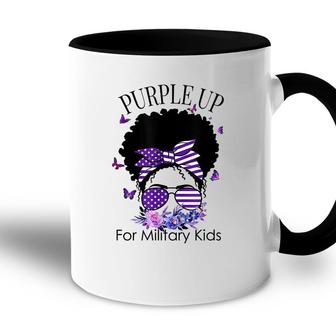 Purple Up For Military Kids Messy Bun Floral Butterfly Accent Mug - Seseable
