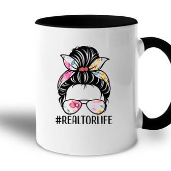 Realtor Life Messy Bun Tee Real Estate Agent Girl Mom Wife Accent Mug - Seseable