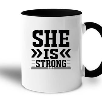 She Is Strong Bible Verse Black Graphic Good Christian Accent Mug - Seseable