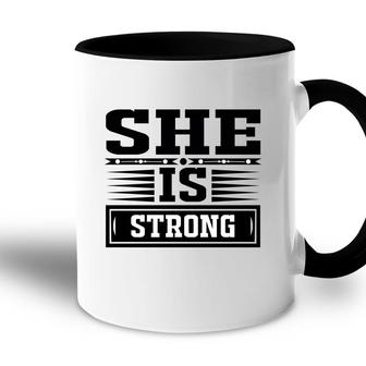 She Is Strong Bible Verse Black Graphic Special Christian Accent Mug - Seseable