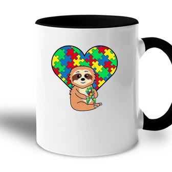 Sloth Heart Puzzle Piece Ribbon Cool Autism Awareness Gift Accent Mug | Mazezy