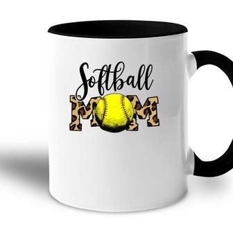 Softball Baseball Ball Mom Leopard Funny Mothers Day Womens Accent Mug - Seseable