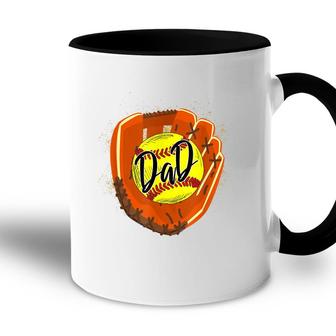 Softball Dad Glove Funny Fathers Day 2022 Cut Softball Dad Accent Mug - Seseable
