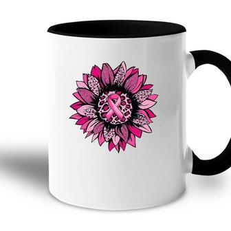 Sunflower Pink Leopard Breast Cancer Awareness Month Warrior Accent Mug | Mazezy