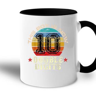 This Boy Is Now 10 Double Digits - 10Th Birthday Retro Accent Mug - Seseable