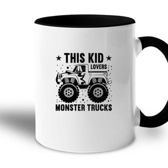 This Kid Is Boy Who Has A Huge Love For Monster Trucks Accent Mug - Seseable