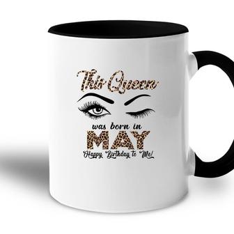 This Queen Was Born In May Leopard Letters Design Accent Mug - Seseable