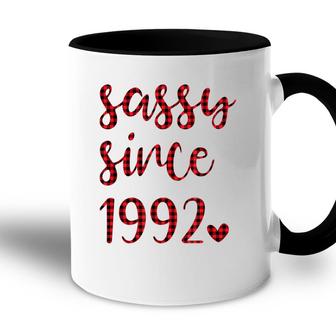 Women Vintage Sassy Since 1992 Buffalo Plaid Birthday Party Accent Mug - Seseable