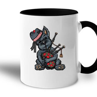 Womens Funny Tartan Day Scottish Terrier Bagpipe V-Neck Accent Mug | Mazezy