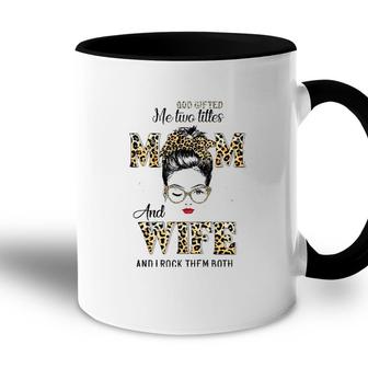 Womens God Gifted Me Two Titles Mom Wife Leopard Wink Woman Accent Mug - Seseable