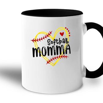 Womens Heart Momma Love Softball Mothers Day Momma Softball Accent Mug - Seseable