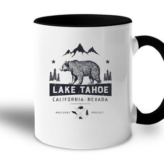 Womens Lake Tahoe National Park California Nevada Vintage Bear Men V-Neck Accent Mug - Seseable