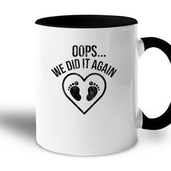 Womens Oops We Did It Again Funny Pregnancy Baby Announcement V-Neck Accent Mug | Mazezy