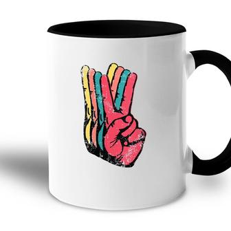 Womens Peace Hand Sign Retro Vintage 70S 80S 90S Pop Culture Gift V-Neck Accent Mug - Seseable