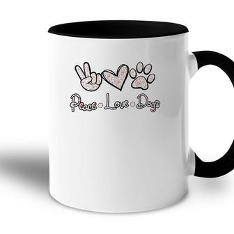 Womens Peace Love Dogs Flowers Lover Puppy Paw Dog Funny Dog Lover V-Neck Accent Mug | Mazezy