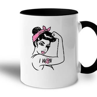 Womens Rosie Riveter I Won Awareness Breast Cancer Survivor Women Accent Mug | Mazezy