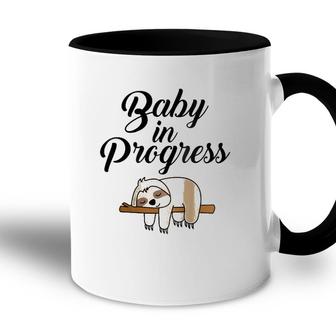 Womens Sloth Pregnancy Outfit For Pregnant Soon Moms Baby Belly Raglan Baseball Tee Accent Mug | Mazezy