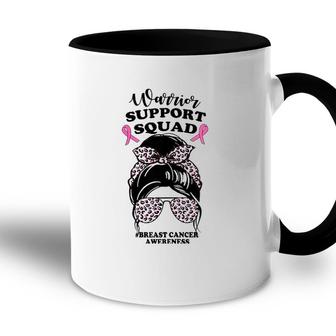 Womens Support Squad Messy Bun Pink Warrior Breast Cancer Awareness Accent Mug | Mazezy