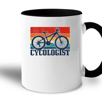 Womens Vintage Cycologist Mountain Bike Mtb Cycling Funny Gift V-Neck Accent Mug | Mazezy