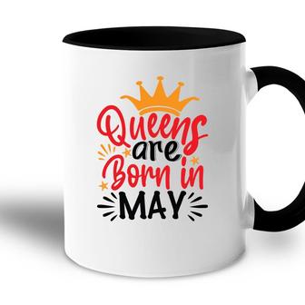 Yellow Crown Red Black Letters Design Queens Are Born In May Birthday Accent Mug - Seseable