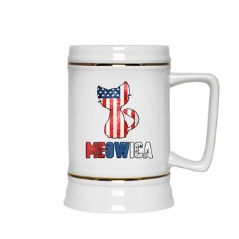 4Th Of July Meowica Cat Patriotic Flag Plus Size Ceramic Beer Stein - Seseable