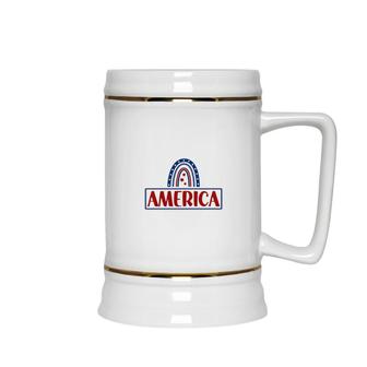 America Rainbow July Independence Day 2022 Ceramic Beer Stein