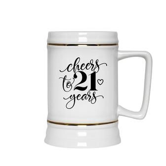 Cheers To Years 21 21St Birthday Black Heart Ceramic Beer Stein - Seseable