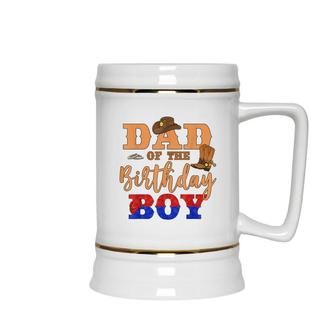 Dad Of The Birthday Boy Western Cowboy Theme Family B-Day Ceramic Beer Stein - Seseable