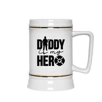 Firefighter Daddy Is My Hero Black Graphic Meaningful Ceramic Beer Stein - Seseable
