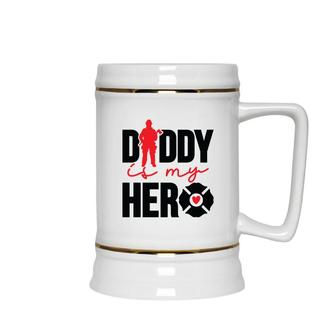 Firefighter Daddy Is My Hero Red Black Graphic Meaningful Ceramic Beer Stein - Seseable