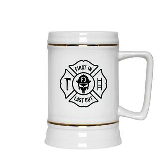 Firefighter First In Last Out Black Graphic Meaningful Ceramic Beer Stein - Seseable