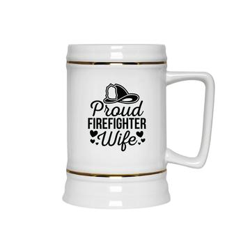 Firefighter Proud Wife Heart Black Graphic Meaningful Ceramic Beer Stein - Seseable