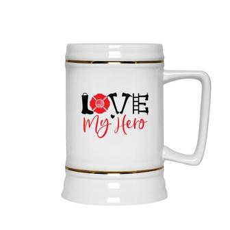 Funny Firefighter Love My Hero Red Black Graphic Meaningful Ceramic Beer Stein - Seseable