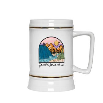 Go Wild For A While To Release Yourself Vintage Mountain Adventure Ceramic Beer Stein - Seseable