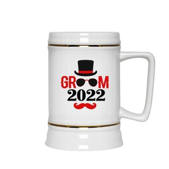 Groom 2022 Groom Bachelor Party Red Black Ceramic Beer Stein - Seseable