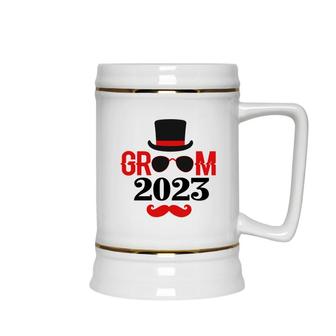 Groom Groom Bachelor Party 2023 Red Black Ceramic Beer Stein - Seseable