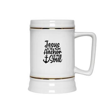 Jesus Is My Anchor Bible Verse Black Graphic Christian Ceramic Beer Stein - Seseable