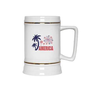 July Independence Day America Blue Red 2022 Ceramic Beer Stein