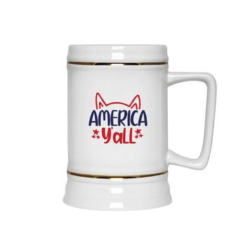 July Independence Day America Yall Cat Animal 2022 Ceramic Beer Stein - Seseable