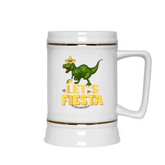 Lets Fiesta Sombrero Dinosaur Lover Funny Cinco De Mayo Ceramic Beer Stein - Seseable
