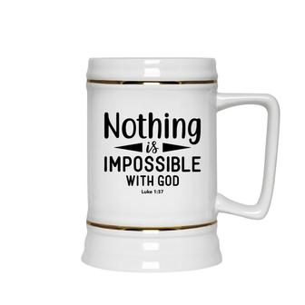 Nothing Is Impossible With God Bible Verse Black Graphic Christian Ceramic Beer Stein - Seseable