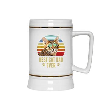 Ocicat Cat Best Cat Dad Ever Retro Beach Vibe Ceramic Beer Stein - Seseable
