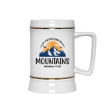 Our Faith Can Move Mountains Bible Verse Black Graphic Christian Ceramic Beer Stein - Seseable