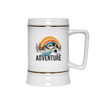Seek Adventure For Freedom Mind Vintage Mountain Idea Ceramic Beer Stein - Seseable