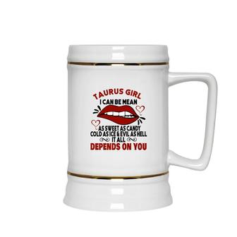 Sweet As Candy Cold As Ice Taurus Girl Red Lips Ceramic Beer Stein - Seseable
