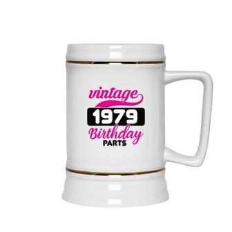 Vintage 1979 Birthday Parts 43Th Birthday 1979 Pink Black Ceramic Beer Stein - Seseable